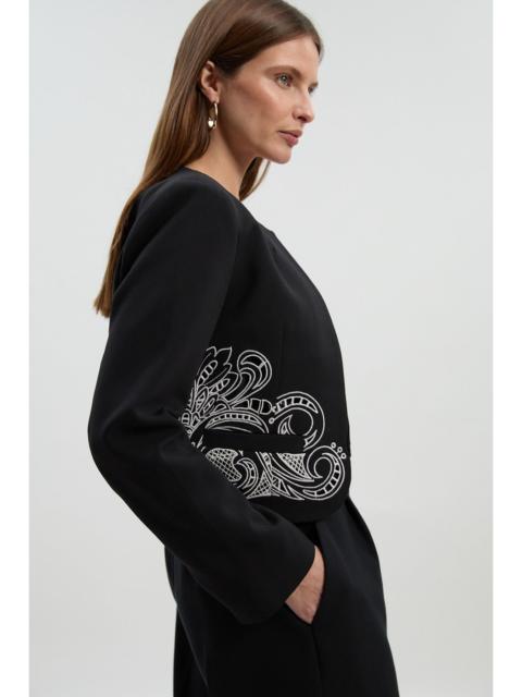 Tailored Cutwork Detail Collarless Jacket