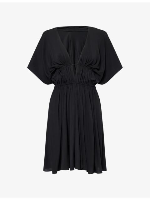 Short-Sleeve Hooded Chiffon Mini Dress