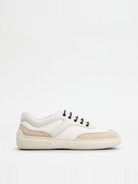 SNEAKERS IN NUBUCK AND FABRIC - BEIGE, WHITE
