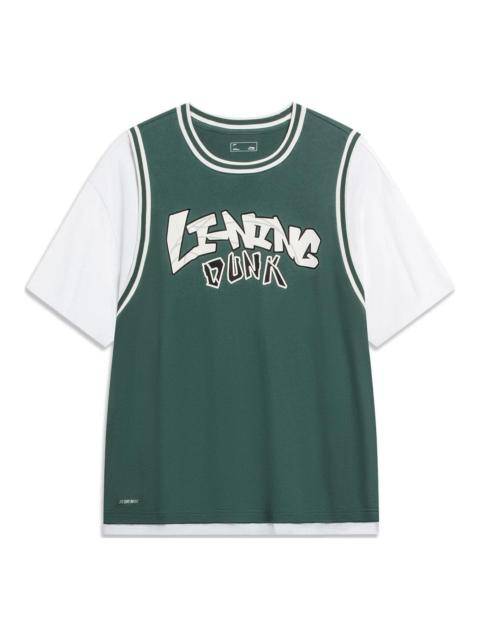 Li-Ning Hoops Graphic Faux Two Piece T-shirt 'Green White' AHST573-3