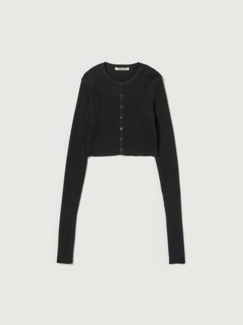 COTTON HIGH GAUGE RIB KNIT CROPPED CREW NECK CARDIGAN