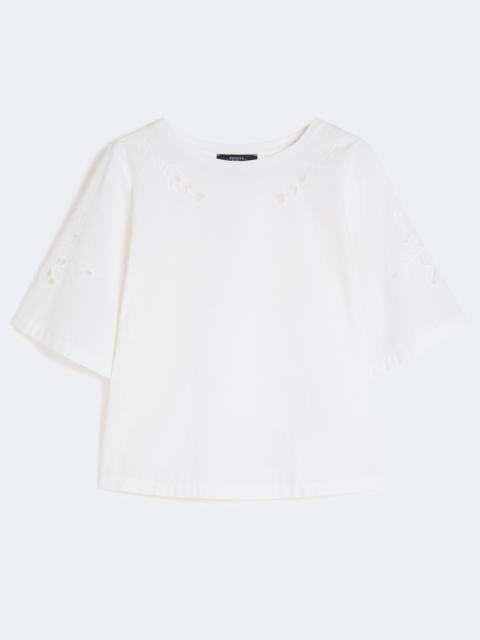Cotton-poplin top with embroideries - WHITE