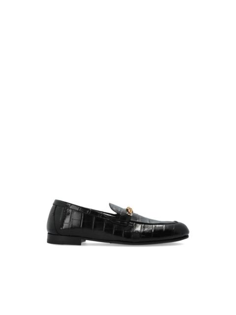 chain embossed leather loafers