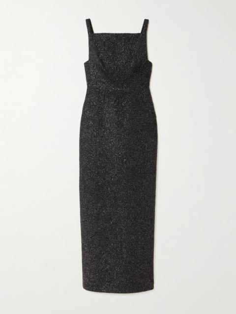 Karolyn Open-back Metallic Tweed Maxi Dress