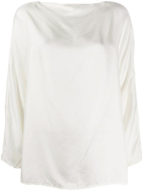 boat-neck satin blouse