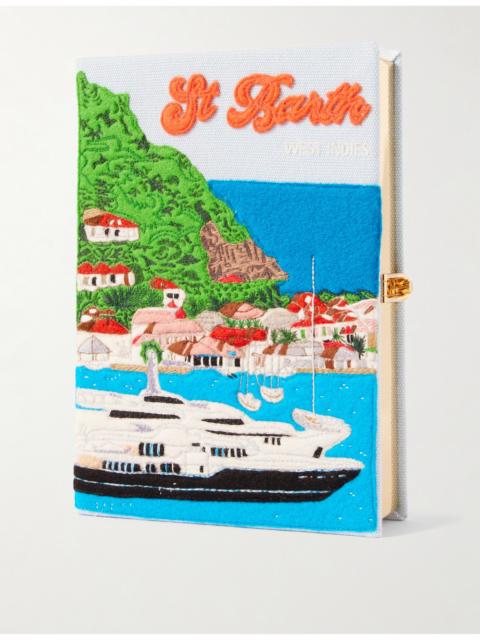 St. Barth Embroidered Appliquéd Cotton, Wool And Silk-blend Canvas Clutch
