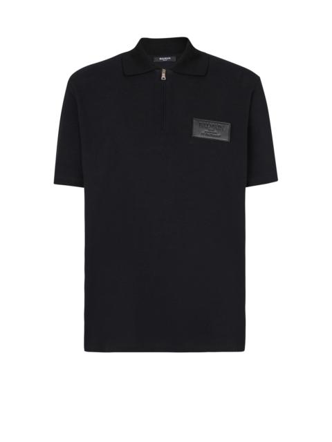 Cotton polo shirt with leather Balmain Couture label