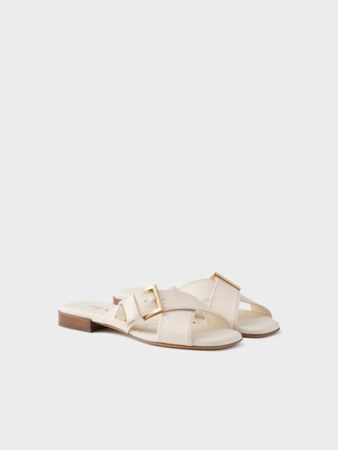 Leather crisscross slides with buckle