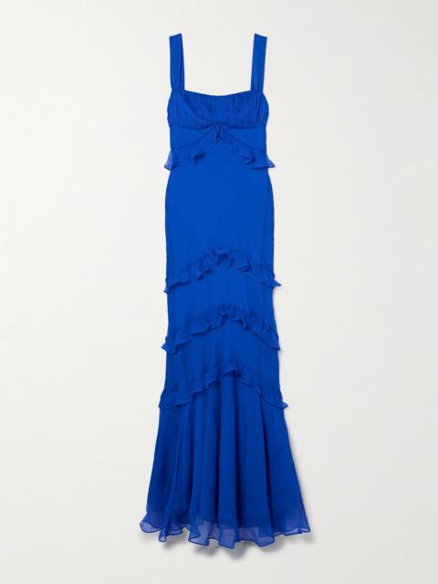 Chandra Ruffled Plissé Silk-georgette Maxi Dress