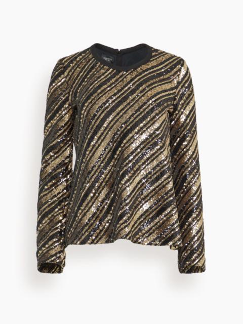 Sequin Long Sleeve Top in Black/Gold
