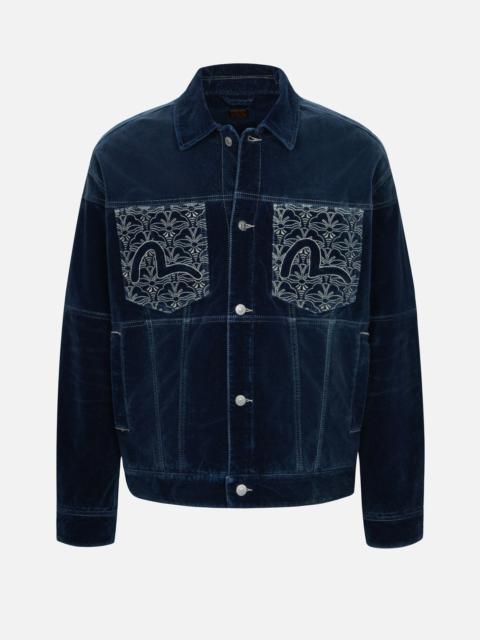 SEAGULL AND ALLOVER KAMON EMBROIDERY POCKETS LOOSE FIT PADDED DENIM JACKET
