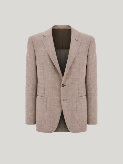 WALNUT WOOL, SILK AND LINEN BLEND MODERN-FIT JACKET WITH HERRINGBONE PATTERN