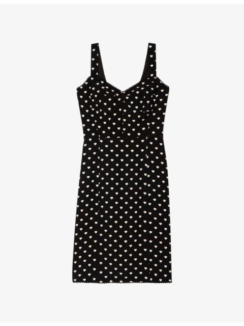 V-Neck Heart-Print Woven Midi Dress