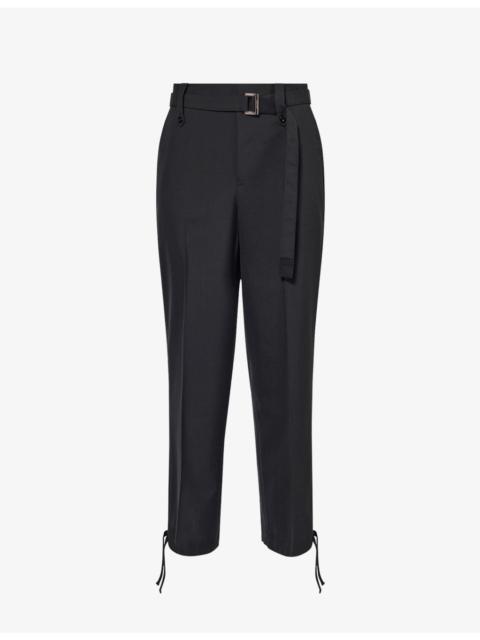 Belted High-Waisted Wool-Blend Trousers