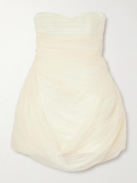 Bernie Strapless Draped Tulle And Satin Mini Dress