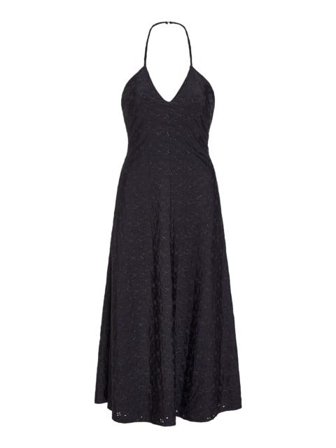 Sylvette Eyelet Jersey Midi Halter Dress black