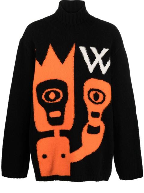 Skull intarsia-knit wool blend jumper