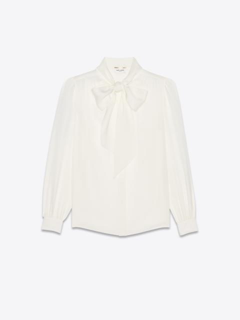 lavallière-neck blouse in matte and shiny animal-print silk