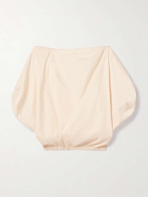 Niles cropped draped silk and cotton-blend twill top Ecru