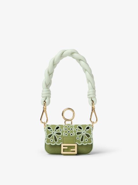 Nano Baguette Maxi Handle Charm Green openwork canvas charm