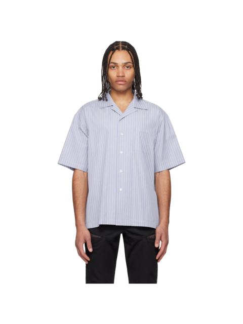Blue Side Vents Op Collar Striped Shirt