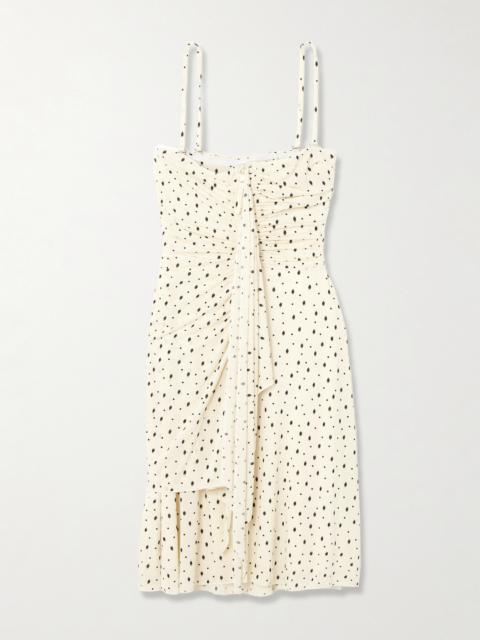 Gemma Ruched Draped Polka-dot Stretch-jersey Mini Dress