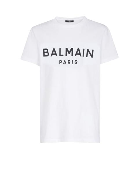Eco-designed cotton T-shirt with flocked Balmain logo