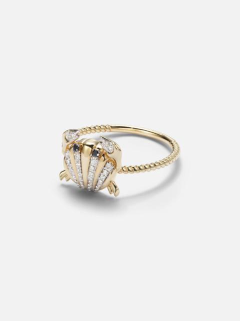 Crabe Coquillage Mini 9kt gold ring with diamonds