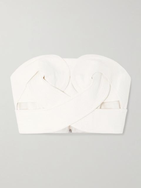 Onda strapless cropped twisted cotton-twill top Off-white