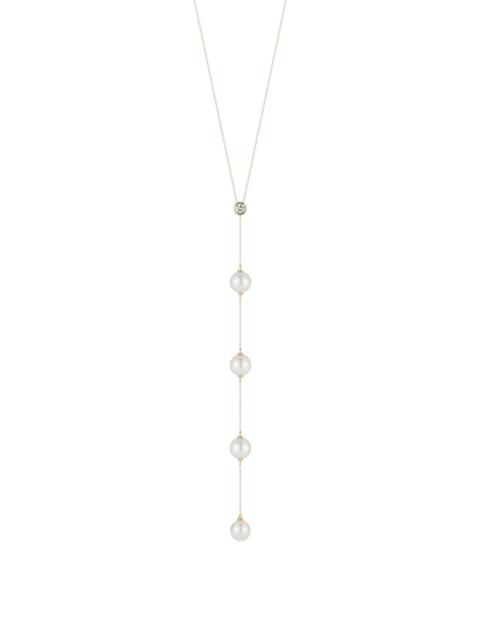 Drizzle 14K Yellow Gold Diamond, Pearl Lariat Necklace gold