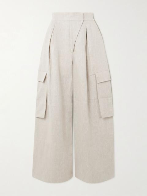 Mi Memoria pleated linen cargo wide-leg pants Off-white