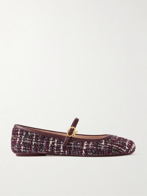 Carla Leather-trimmed Tweed Mary Jane Ballet Flats