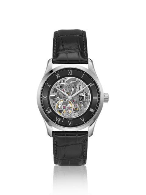LEATHER-STRAP WATCH WITH SKELETON JAPANESE AUTOMATIC MOVEMENT