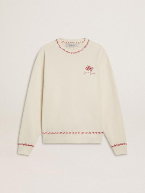 CNY sweatshirt in worn-white cotton with red embroidery