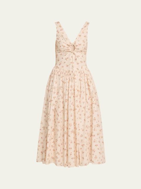 Penelope Sleeveless Floral Cotton Keyhole Midi Dress