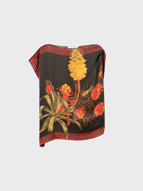 ASYMMETRICAL PRINTED VISCOSE TWILL TOP