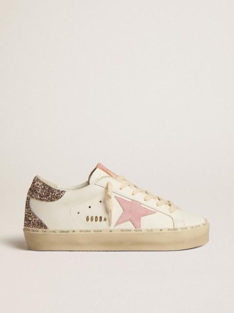 Hi Star in white leather with pink suede star and pink glitter heel tab