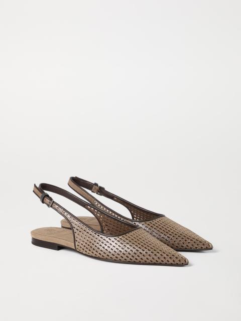 Sparkling leather net slingback flats with monili