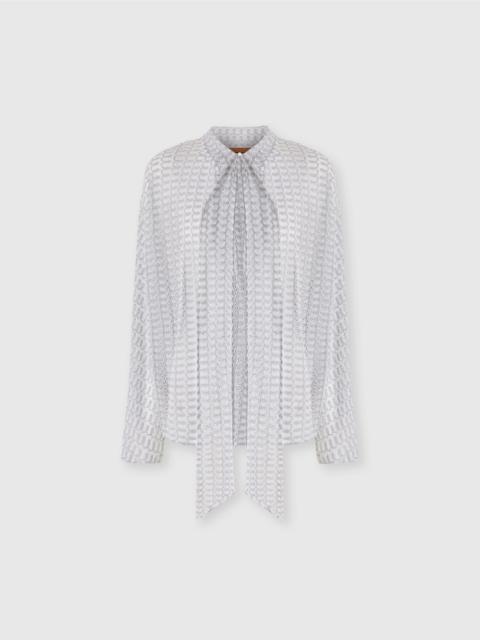 Lamé viscose lace blouse with sash collar