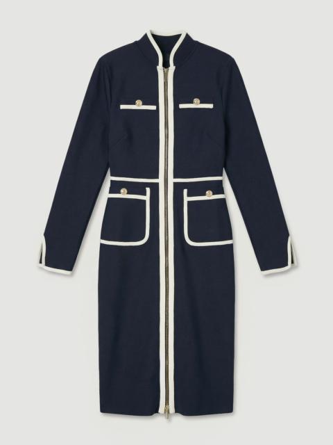 Figure Form Bandage Knit Piping Detail Military Midi Dress