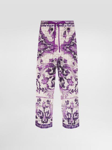 Majolica-print crochet lace trousers