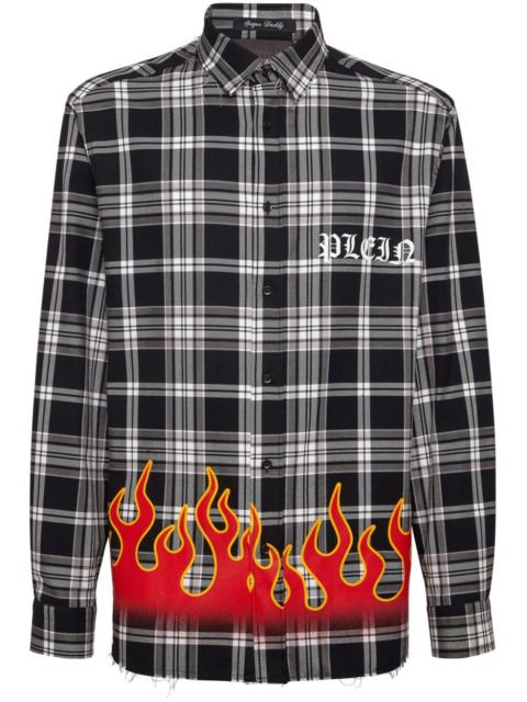 flame-print plaid cotton shirt