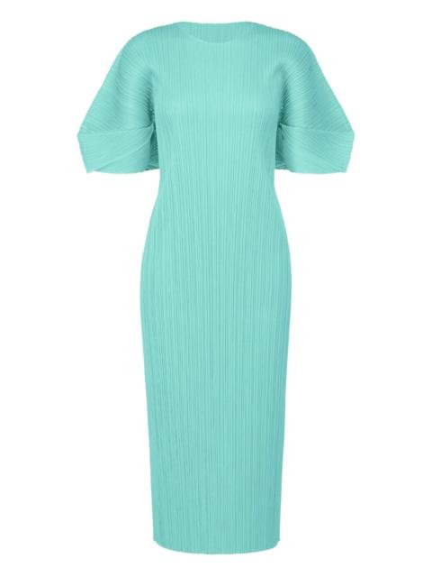 pleated puff-sleeve dress