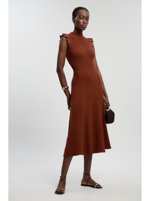 Pointelle Frill Sleeve Knit Midi Dress