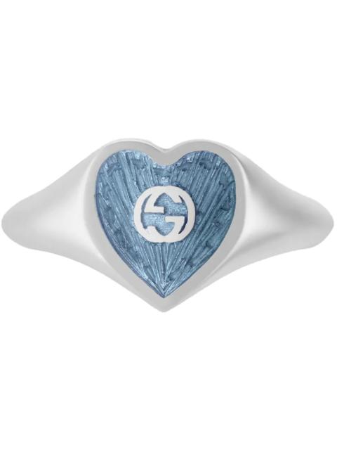 Gucci Ring With Interlocking G Enamel Heart Silver/Light Blue