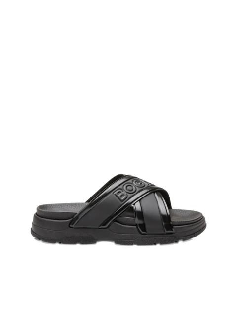 embossed-crossover flat sandals