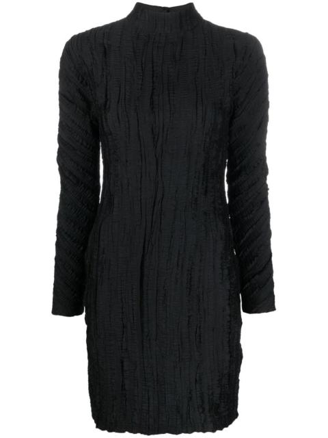 crease-effect mock neck dress