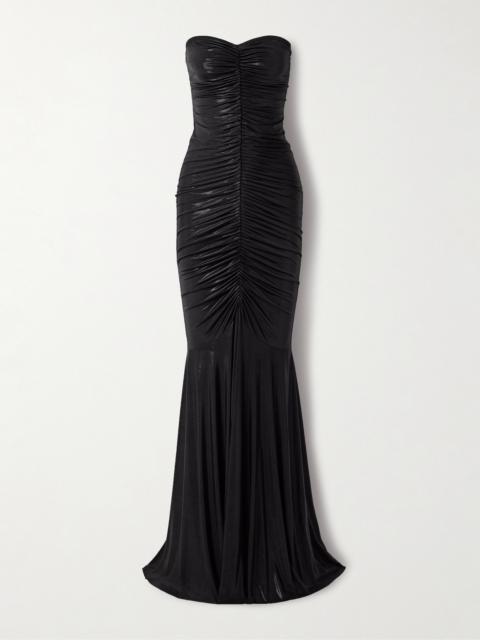 Strapless Metallic Ruched Stretch-jersey Gown