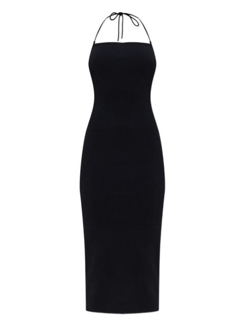 halterneck ribbed midi dress