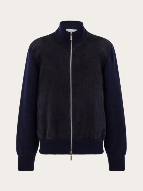 Suede blouson with knitted details